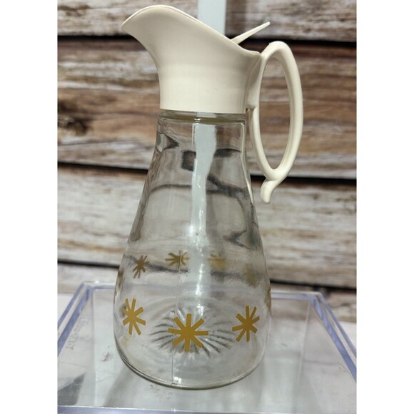 Mid Century Modern RETRO Atomic Starburst Log Cabin Syrup Glass Dispenser Bottle - Picture 1 of 10